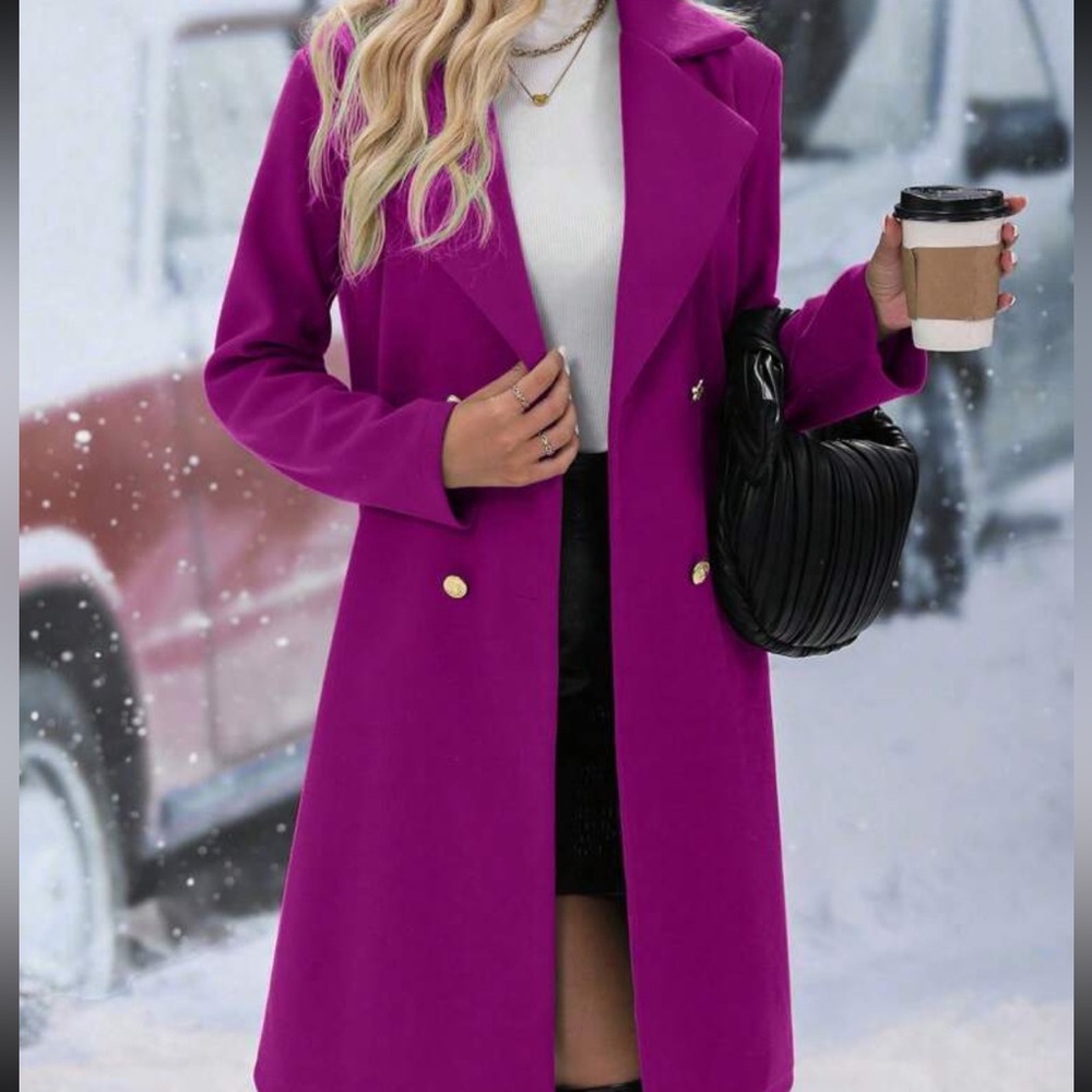 Purple Women's Double Breasted Knit Coat